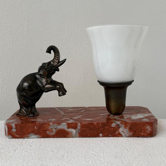 1930s Art Deco Elephant Table Lamp with Red Marble Base, 1930 For Sale - Image 5 of 9