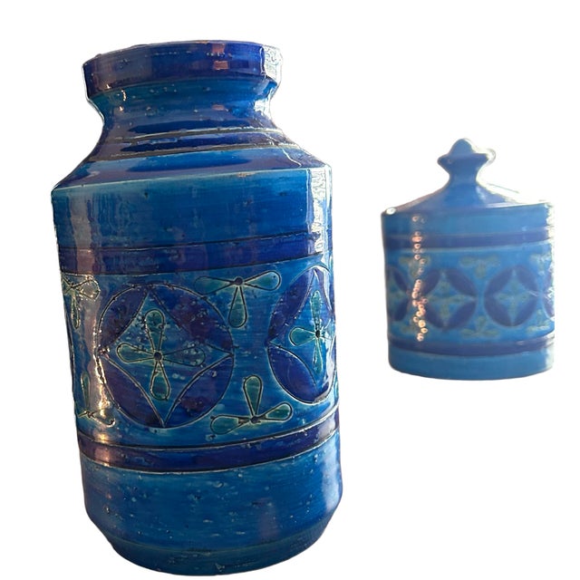 This is an authentic vintage Italian ceramic set designed by Aldo Londi for Bitossi in the iconic Rimini Blu glaze from...