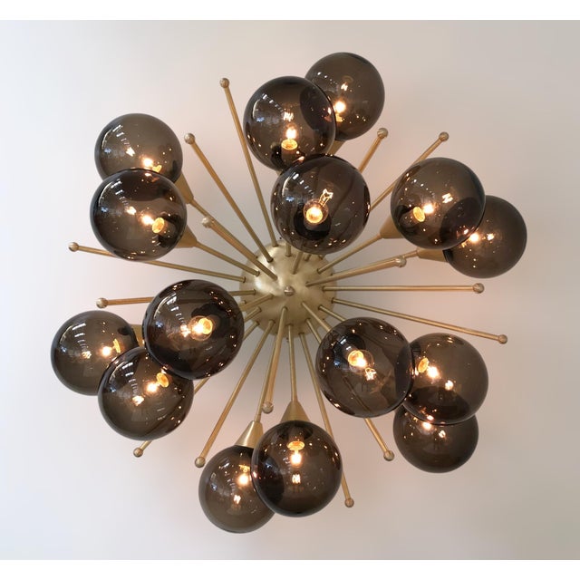 21st Century Mezzo Satin Brass Smoky Murano Flush Mount by Fabio LTD For Sale - Image 9 of 9