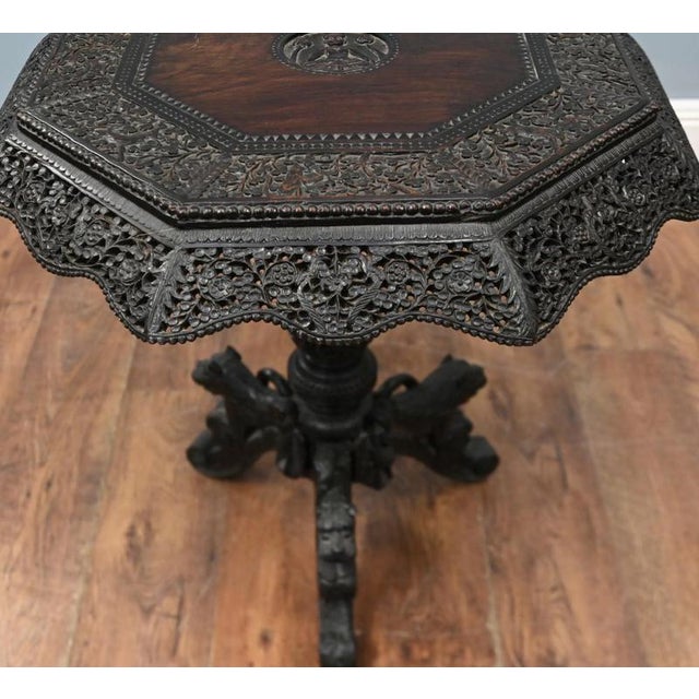Carved Burmese Side Table Harwood Mayanmar Burma Colonial Furniture For Sale - Image 3 of 10