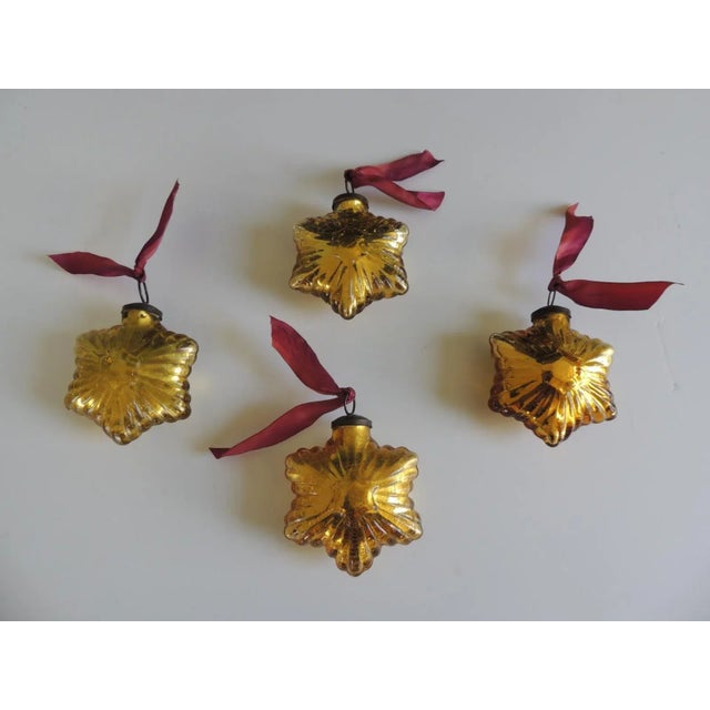 Metal Gold Tone Mercury Glass Ornaments With Silk Ribbons - Set of 4 For Sale - Image 7 of 7