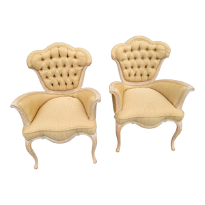Mid 20th Century Pair of Art Nouveau Fireside Chairs Italian Living Room Accent Seats Upholstered