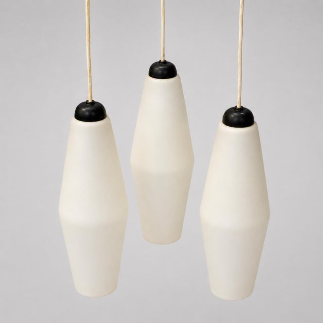 Vintage Pendant Lamp in Matte White Glass with Black Shade, Set of 3 For Sale - Image 6 of 6