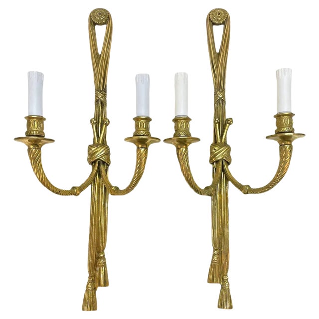 19th Century Louis XVI Style Knot and Tassel Candle Wall Lights, Set of 2 For Sale