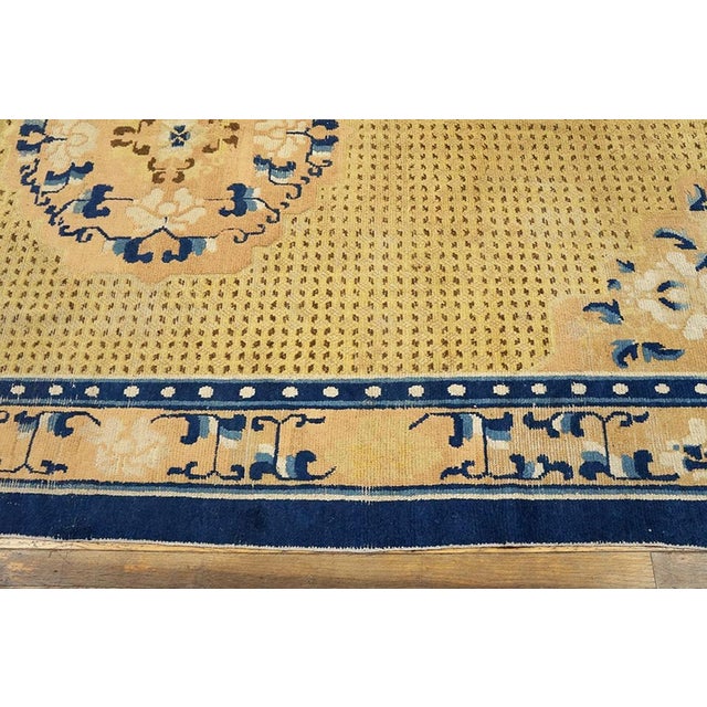 Early 19th Century 1800s Mustard Yellow Medallion Antique Chinese Ningxia Kang Rug 6' X 10'3" Handknotted Wool Carpet For Sale - Image 5 of 8