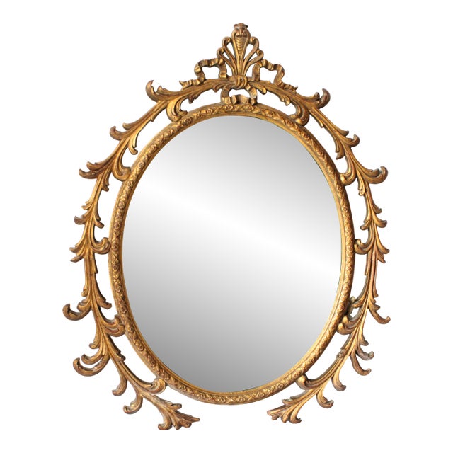 Large Antique French Gilt Oval Mirror 43" Height For Sale