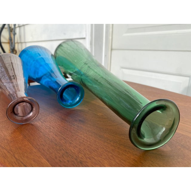 Green Mid 20th Century Empoli Italian Glass Teardrop Decanters- Set of Three For Sale - Image 8 of 11