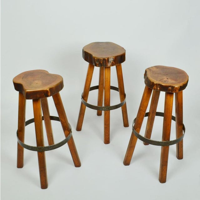Bar Stools in Burr Wood, 1970s, Set of 3 For Sale - Image 3 of 18