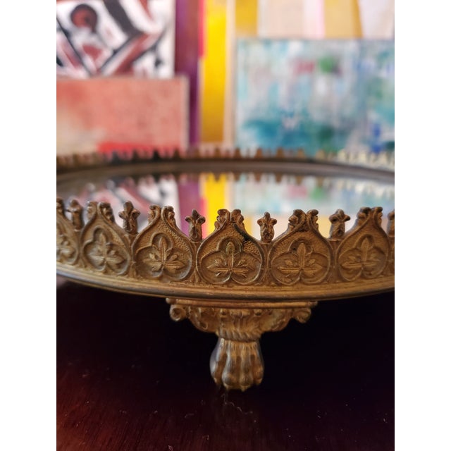 Traditional Antique French Empire Bronze Table Mirror With Gallery For Sale - Image 3 of 5