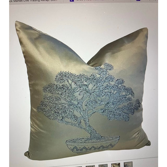 Asian Inspired Bonsai of the Vanities. Jim Thomson Cedros Denim Silk Pillow Cover For Sale In New York - Image 6 of 7