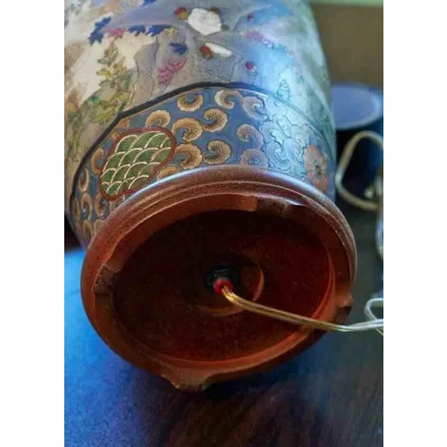Mid-Century Large Hand Painted Asian Table Lamp For Sale - Image 4 of 4