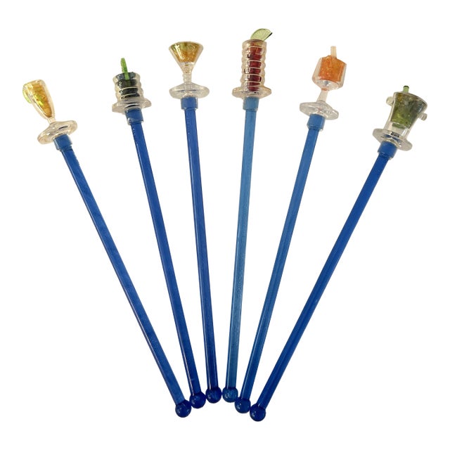 1980s Tropical Drink Themed Swizzle Sticks, Set of 6 For Sale