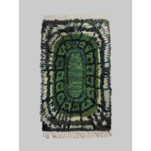 1960s Geometric Swedish Rya Wool Rug in Green Tones, 1960 For Sale - Image 5 of 5