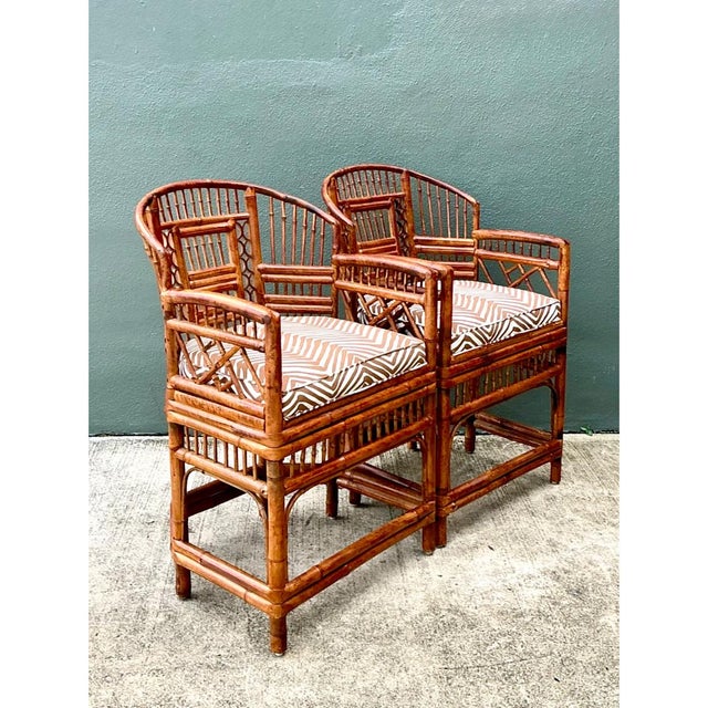 Wood Vintage Brighton Pavillion Rattan Chairs in Alan Campbell “Zigzag” for Quadrille For Sale - Image 7 of 12