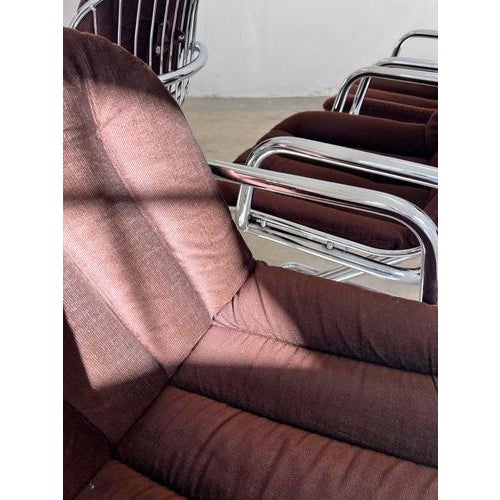 Brown Cantilever Chair in Chrome with Brown Seat Cushion by Gastone Rinaldi for Rima For Sale - Image 8 of 11