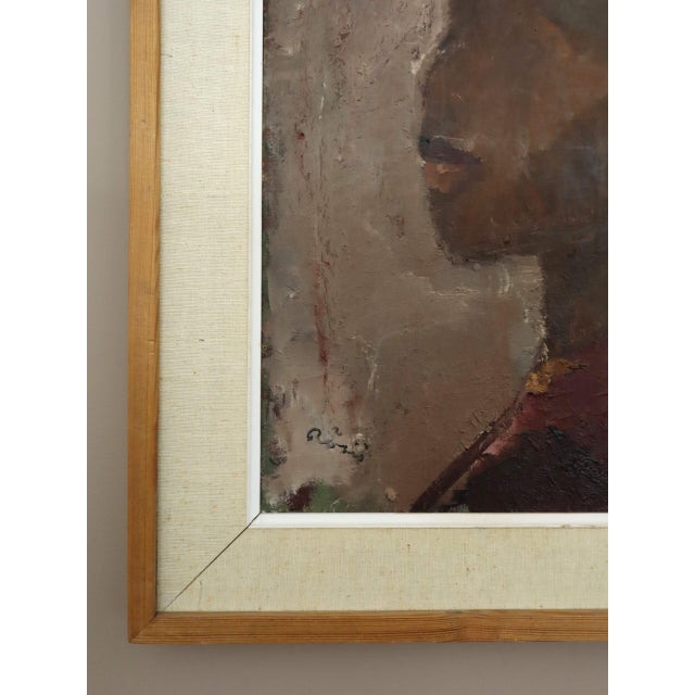 Burgundy Mid-Century Modern 'Profile in Burgundy' Vintage Original Swedish Figurative Portrait Oil Painting, Framed For Sale - Image 8 of 11