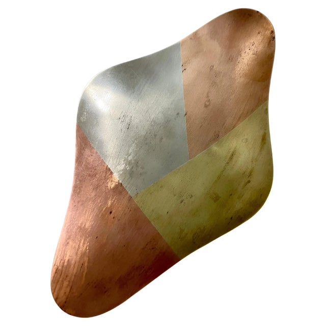 Yellow Kaleidoscopic Mexican Footed Mixed Metal Tray in the Style of Los Castillo For Sale - Image 8 of 8