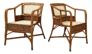 Italian Mid-Century Modern Garden Armchairs in Rattan and Straw, 1960s, Set of 2