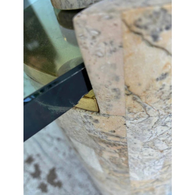 Beige 1980s Monumental Karl Springer "Sculpture" Coffee Table in Tessellated Stone & Brass For Sale - Image 8 of 9