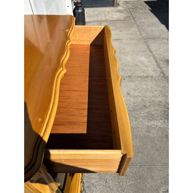Vintage French Provincial Tall Chest, Serpentine Front Highboy With Carved Apron & Scroll Feet For Sale - Image 9 of 12