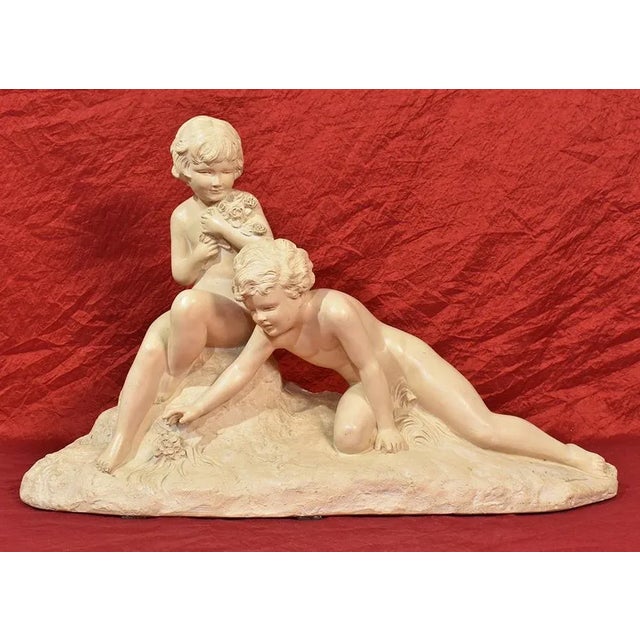 Art Deco Terracotta Sculpture of Two Children Playing, 20th-Century For Sale - Image 12 of 12