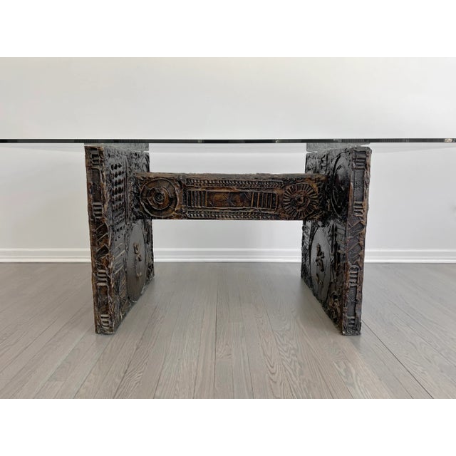 Adrian Pearsall Vintage 1960s Bronzed Brutalist Dining Set With Striped Chairs For Sale - Image 9 of 11