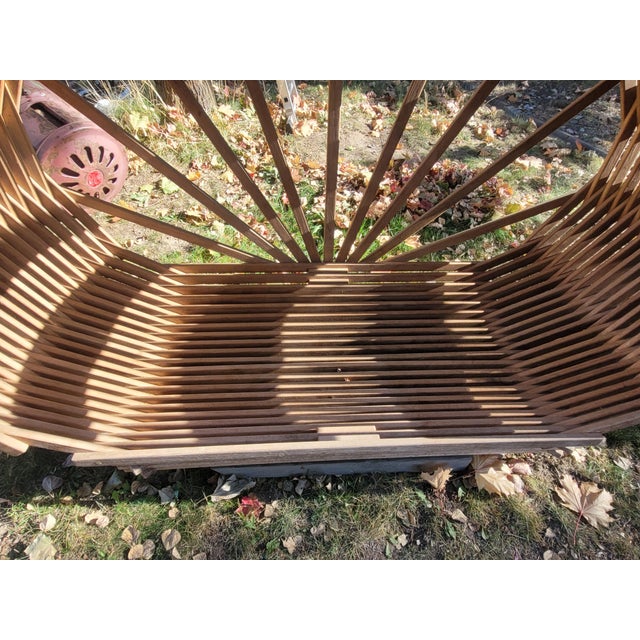 1970s Sculptural Slatted Wood Cocoon Daybed With Architectural Oval Frame For Sale - Image 4 of 17
