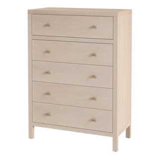 Nora 36 in. W Rectangular Wood 5 Drawer Tall Dresser, Antique Taupe For Sale