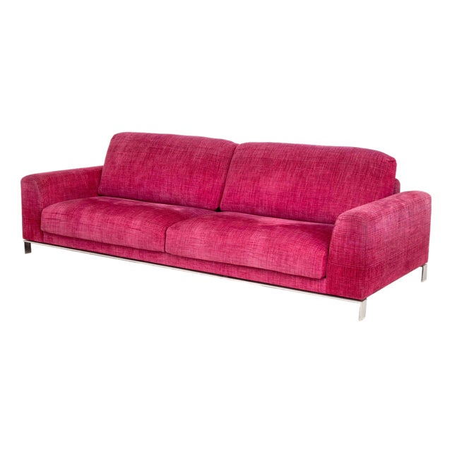 Modern Magenta Pink Chenille Upholstered Sofa For Sale