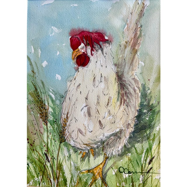 Shabby Chic Original Watercolor Painting of “My Chicken Floppy” For Sale - Image 3 of 6