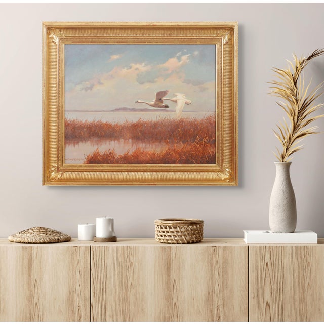 Arthur Eakin "Flight of Swans" American Oil on Canvas, C. 1900s For Sale In Chicago - Image 6 of 6
