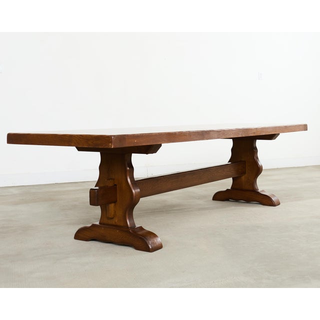 French Provincial Country French Provincial Oak Farmhouse Trestle Dining Table 9 Ft For Sale - Image 3 of 18