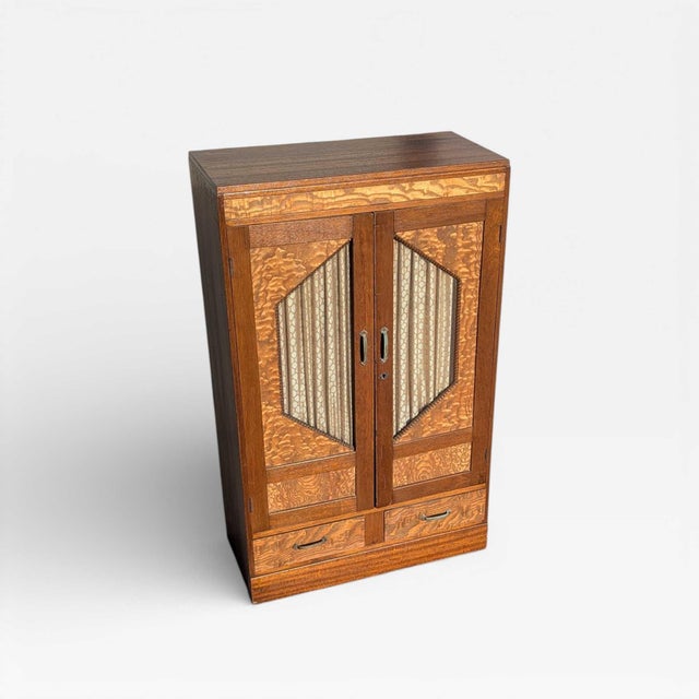 Japanese Antique Refinished Cabinet With Figured Wood Panels and Fabric Inserts For Sale In Los Angeles - Image 6 of 17
