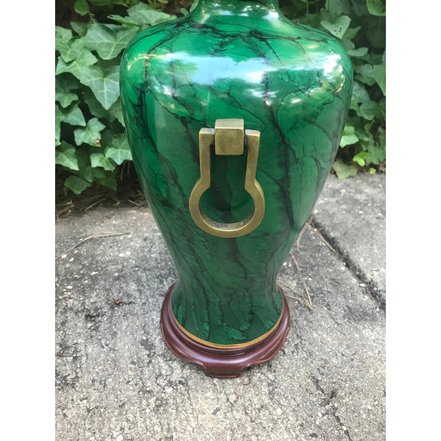 Faux Malachite Ginger Jar Lamps - a Pair For Sale - Image 4 of 7