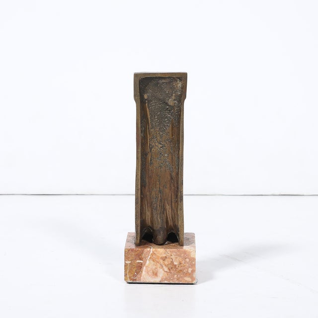 Art Deco Bronze Telamon Sculpture on Rectilinear Variegated Rose Hue Marble Base For Sale - Image 4 of 10