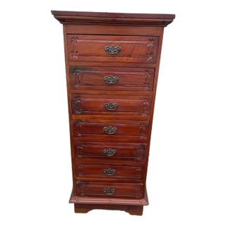 Vintage Victorian Style Carved 7 Drawer Solid Wood Lingerie Tall Chest. For Sale