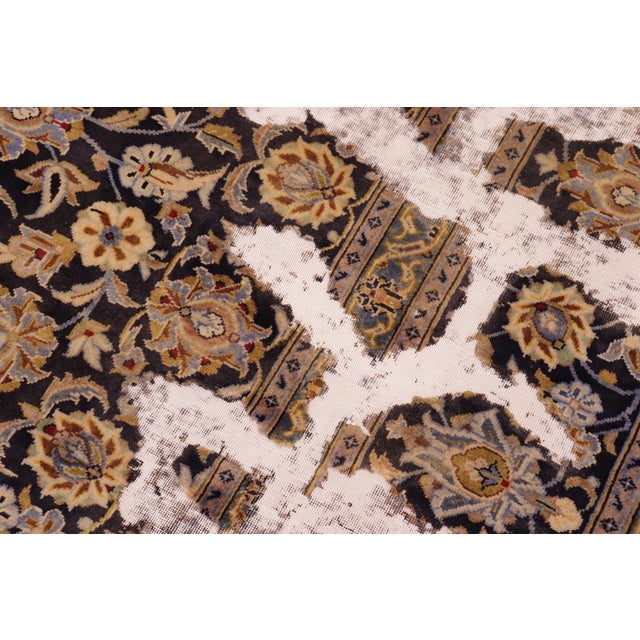 No Pile Persian Blue/Gold Wool Rug - 7'7'' X 11'1'' For Sale In New York - Image 6 of 10