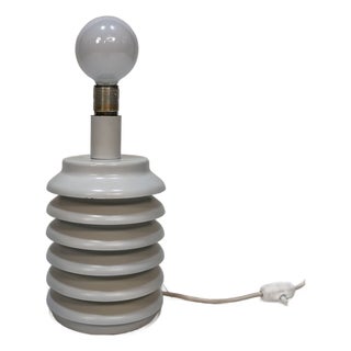 Scandinavian Sculptural Table Lamp in Slatted Metal with Illuminated Base, Denmark, 1960s For Sale