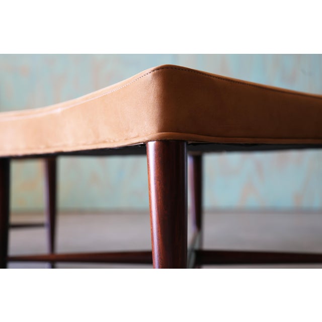 Edward Wormley for Dunbar Brown Leather Thebes Stools, 1950s - A Pair For Sale - Image 12 of 15