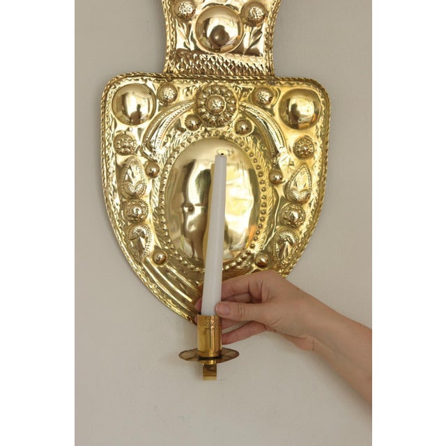 Gold Large Mid-Century Baroque Swedish Brass Sconces, Set of 2 For Sale - Image 8 of 16