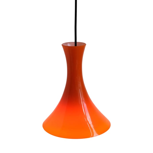Orange Glass Trumpet Pendant Light by Peill & Putzler, 1960s For Sale