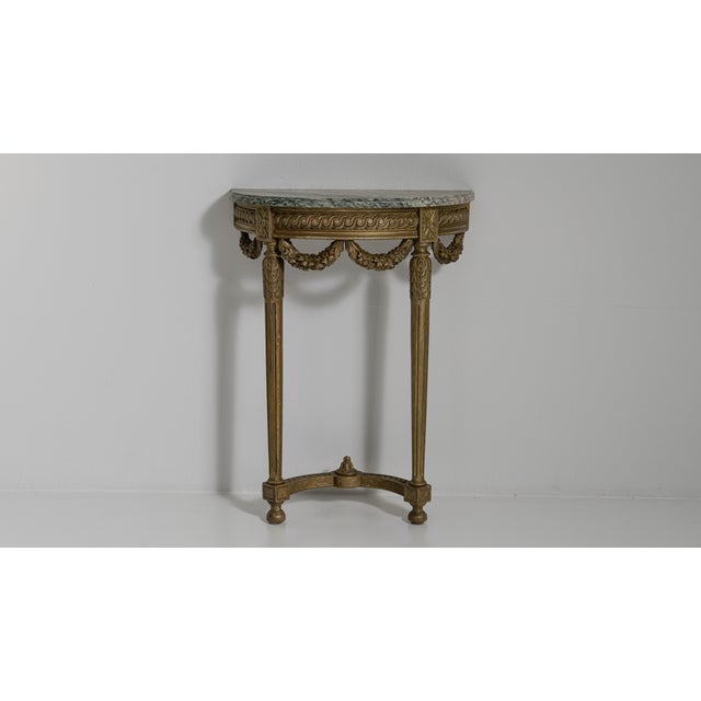 Early 20th Century French Gold Louis XVI Giltwood Console Table with Marble Top For Sale - Image 13 of 14