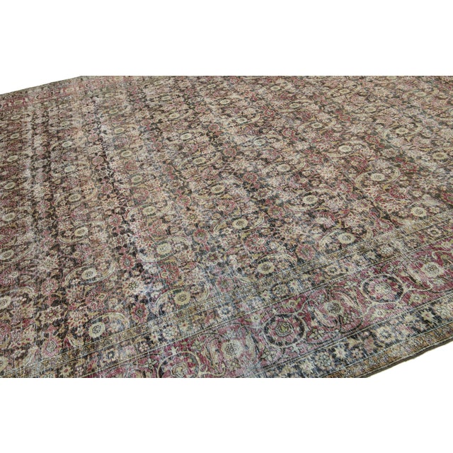Allover Antique Persian Malayer Designed Wool Rug in Brown For Sale In New York - Image 6 of 11