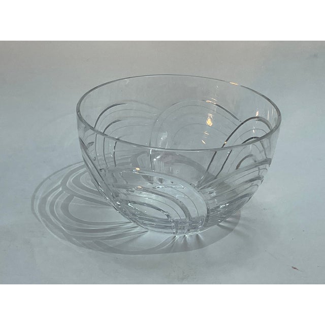 1980s Rogaska "Maestro" Centerpiece Leaded Crystal Bowl | Modern Etched Design | Yugoslavia For Sale - Image 5 of 6