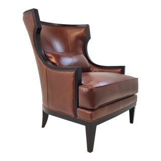Transitional Thomasville Burnt Sienna Leather Capricorn Club Chair For Sale