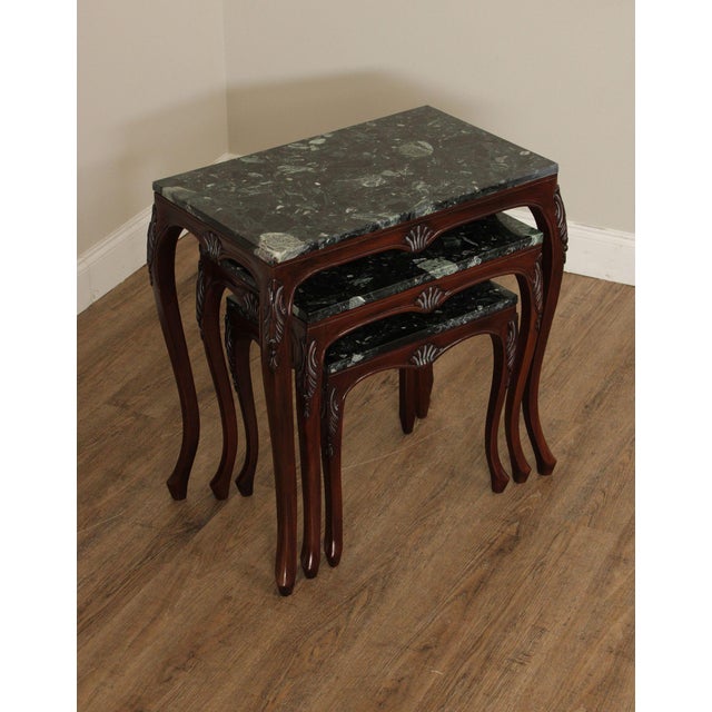 High Quality Rococo Style Nesting Table Set Constructed Of Mahogany With Shaped Cabriole Legs And Carved Shell Motifs....
