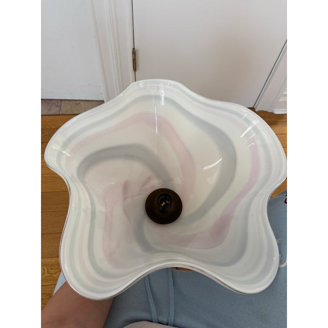Contemporary 1970s Large White Pink Glass Pendant Light Style After Murano, by Mazzega-Fazzoletto For Sale - Image 3 of 6