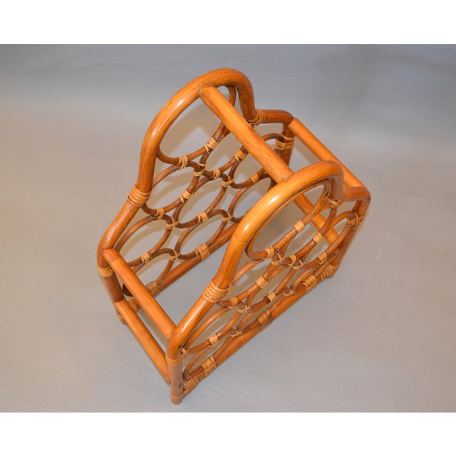 Boho Chic Bamboo and Rattan Nine Bottle Wine Rack, Wine Storage, Wine Basket For Sale - Image 9 of 11