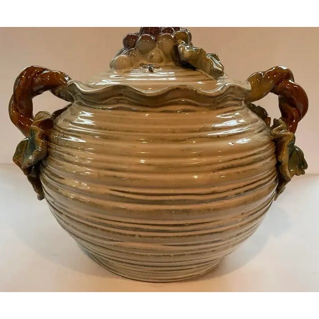 Cream Italian Pottery Soup Tureen - Grapes With Twisted Vine Handles For Sale - Image 8 of 8