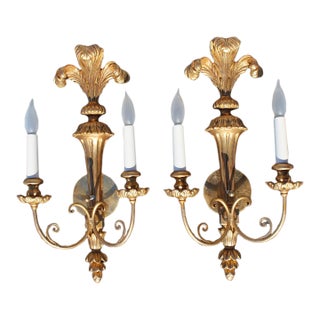 Italian Giltwood Prince of Wales Sconces—A Pair For Sale